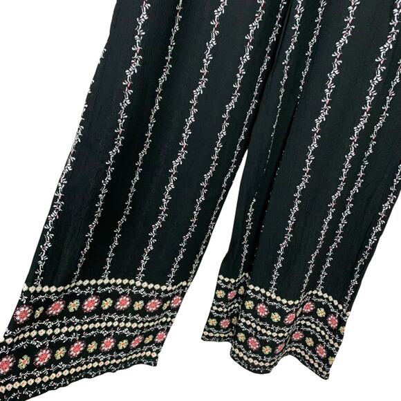 New Three Dots Pull On Printed Pants Black Floral Wide Leg Women's S - Picture 9 of 10